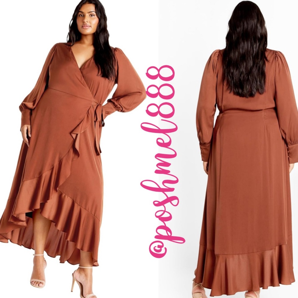 City Chic | Terracotta Bronze Cinnamon Maxi TRUE Wrap Dress Formal Wedding Guest - Picture 7 of 7
